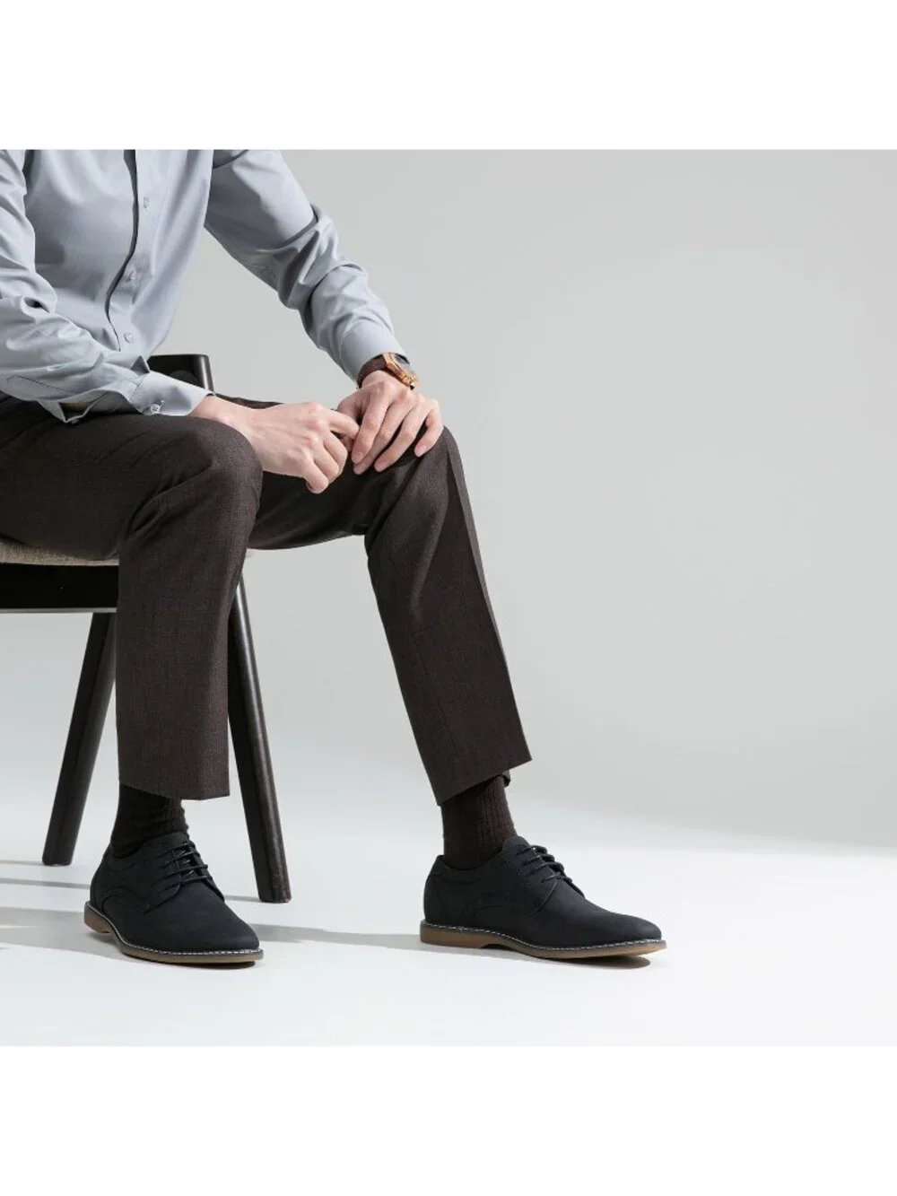 Men's Black Suede Breathable Upper Lace Up Business Classic Dress Oxford Shoes
